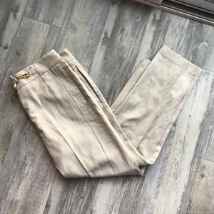 Escada Tan Pleated Trousers with Gold Clasp